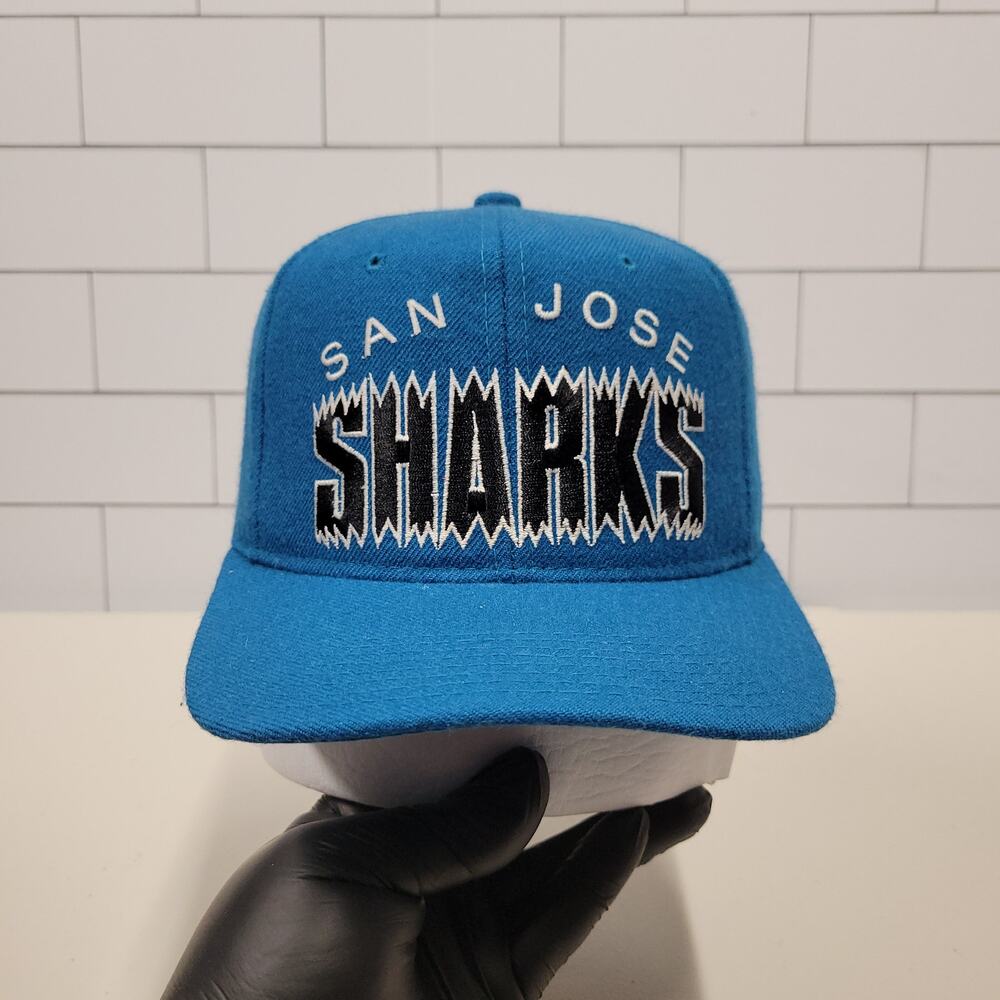 Vintage San Jose Sharks Starter Chomp Snapback Hat 100% Wool NHL 90s Teal